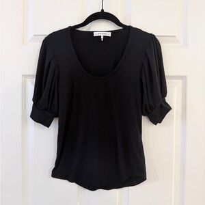 Frame Puff Sleeve Scoop Neck Black Short Sleeve Blouse - Women's XS